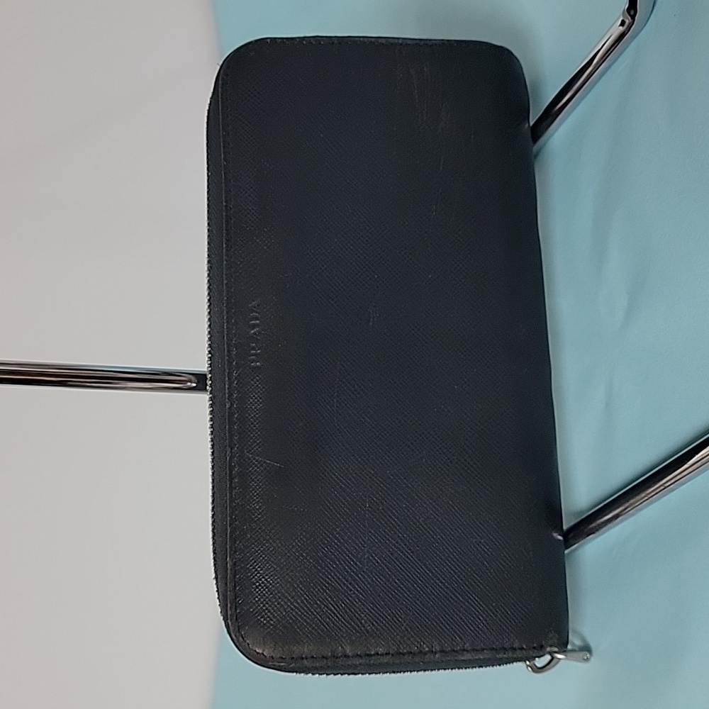 PRADA Navy Saffiano Leather Zip Around Wallet